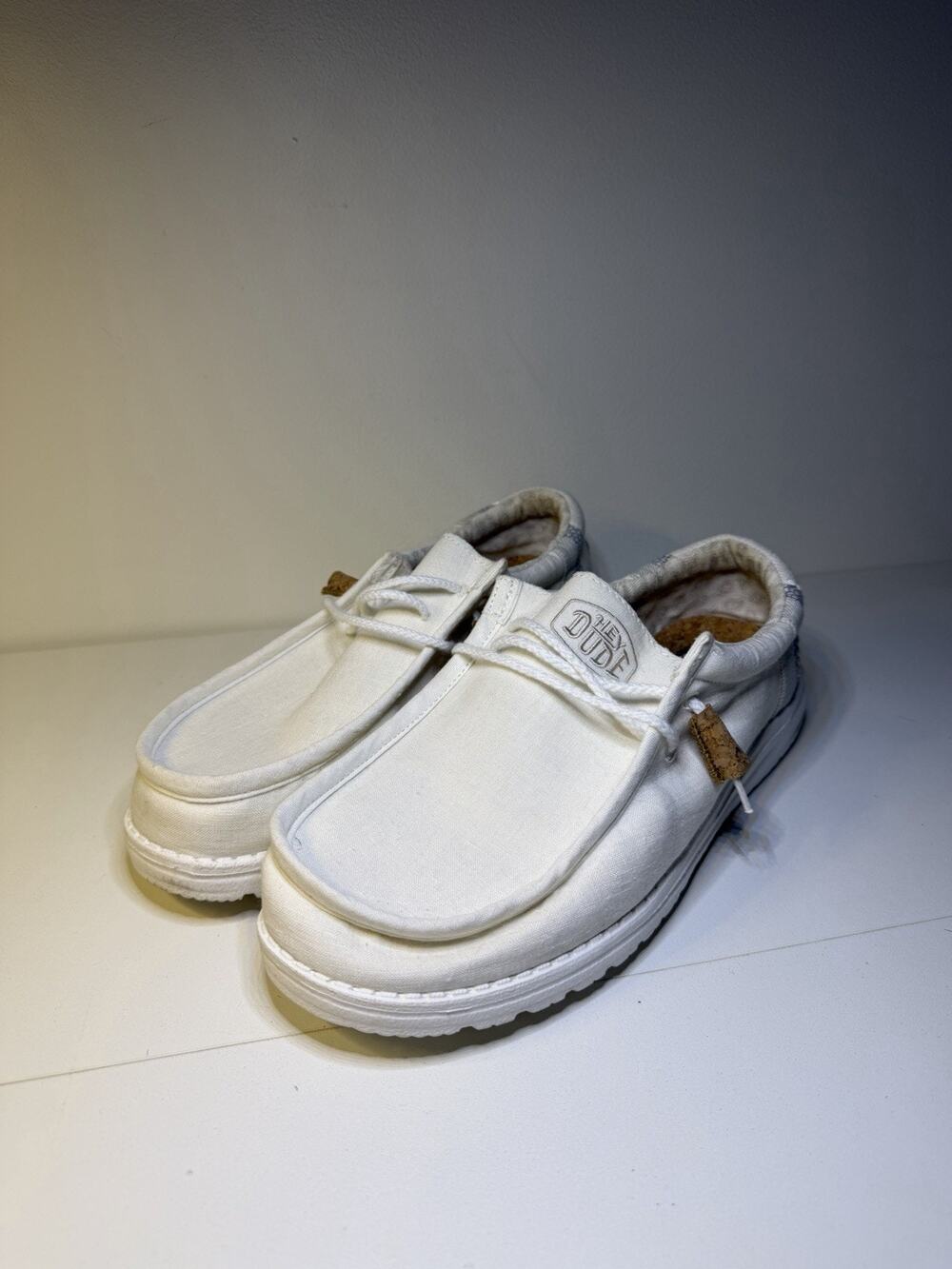 Hey Dude Wally Break Stitch White Canvas Slip On Casual Shoes Mens 10 Cork New